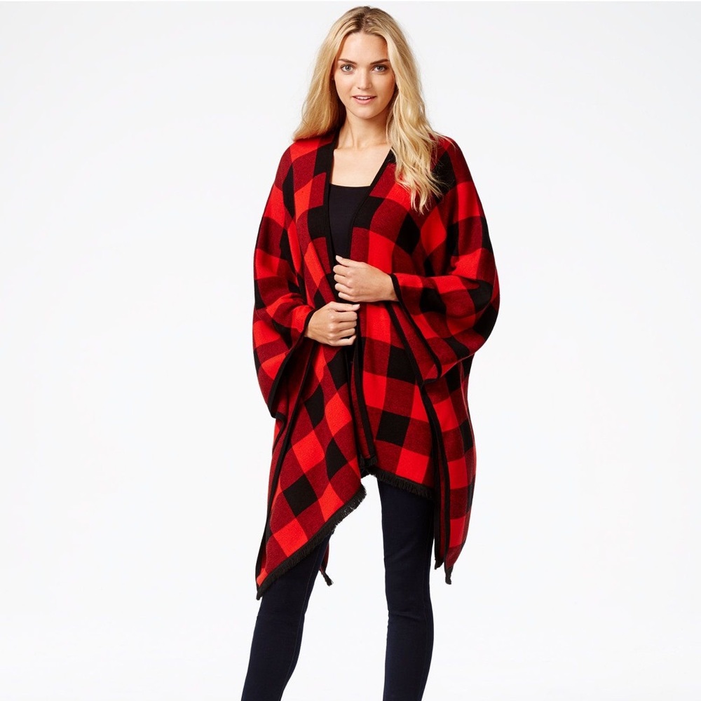 Buffalo plaid poncho